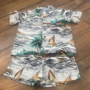 Vintage Made in Hawaii Hawaiian Tropical Kids Matching Shirt and Shorts Set